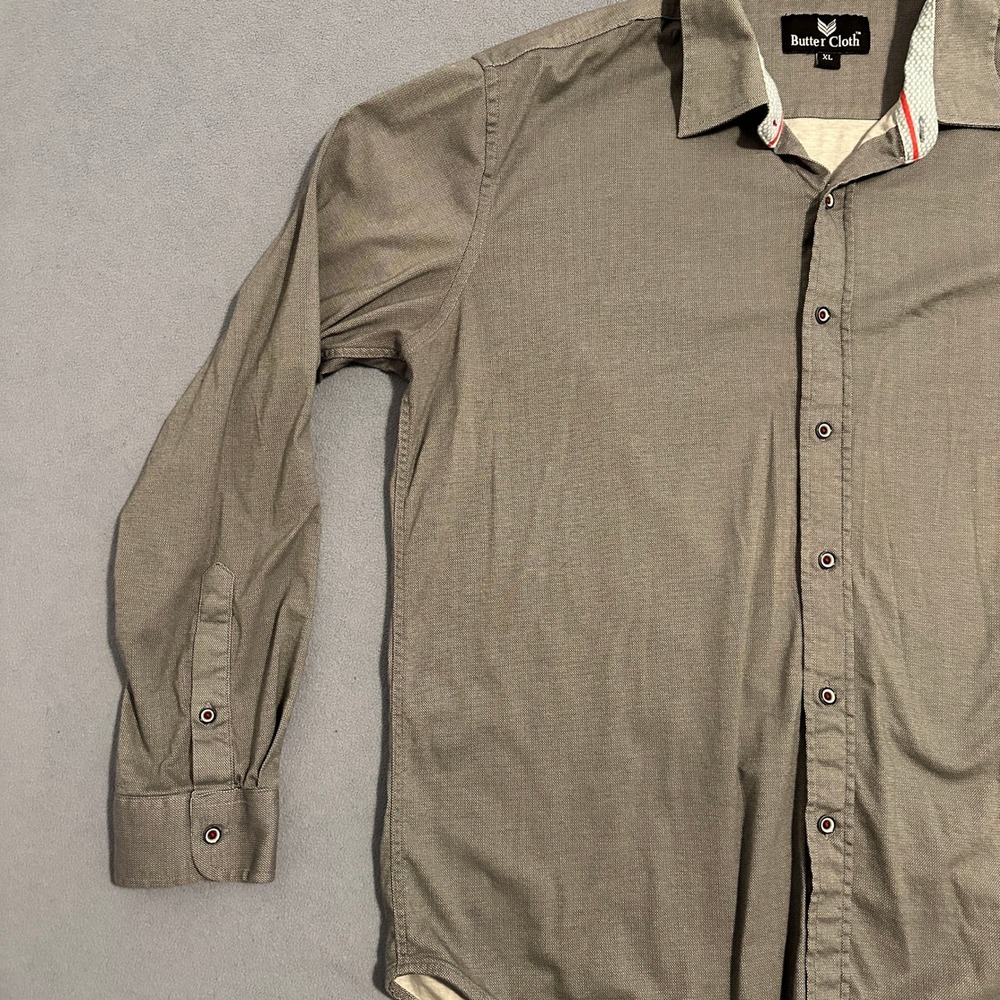 Butter Cloth Button Up Shirt Long Sleeve Collared Stretch Gray Mens Size XL - Picture 5 of 14